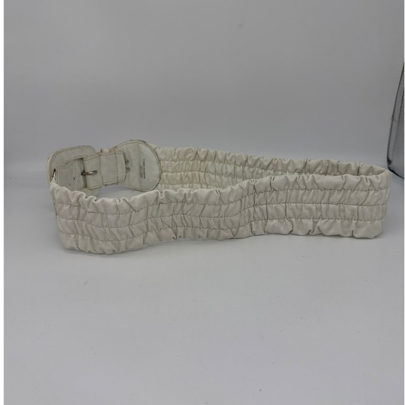 Nine West Off White Elastic Ruched Wide Cinch Belt Buckle Size L/XL 33-36 Waist - Picture 8 of 12